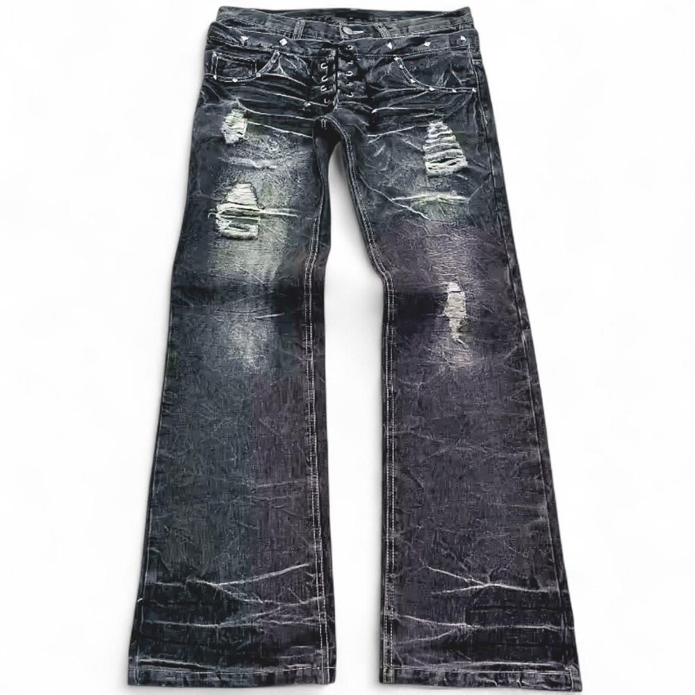 Custom flared distressed jeans